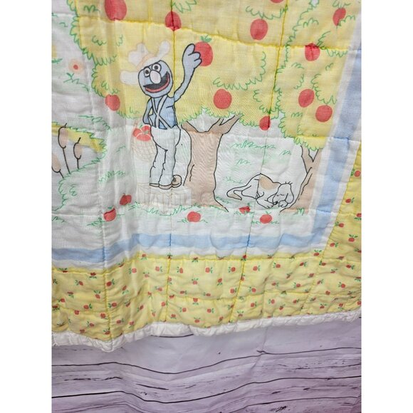 Vintage Sesame Street Baby Quilt 42x32 Handmade Farm Theme Yellow Floral Backing - Picture 8 of 16